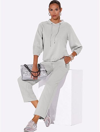 Sweatshirt à capuche en mélange de modal avec manches trois quarts - Taille standard - Helline