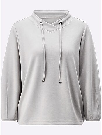 Sweatshirt à capuche en mélange de modal avec manches trois quarts - Taille standard - Helline
