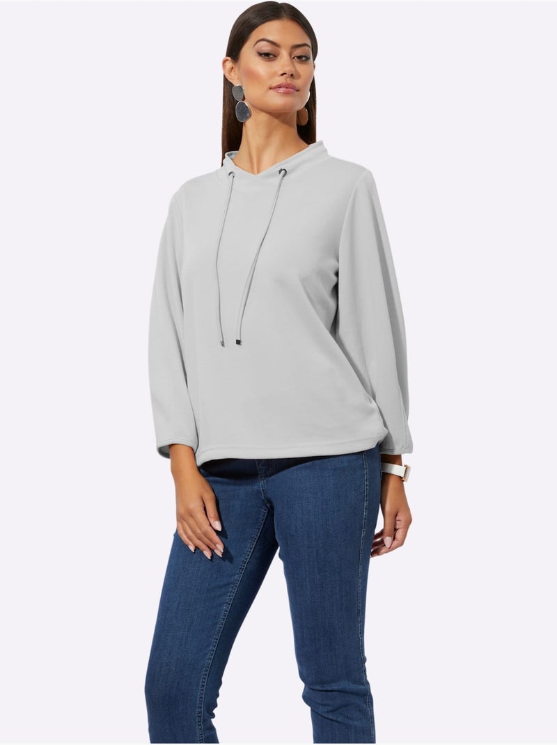 Sweatshirt à capuche en mélange de modal avec manches trois quarts - Taille standard - Helline Gris clair - Kiabi