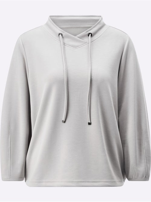 Sweatshirt à capuche en mélange de modal avec manches trois quarts - Taille standard - Helline - Kiabi