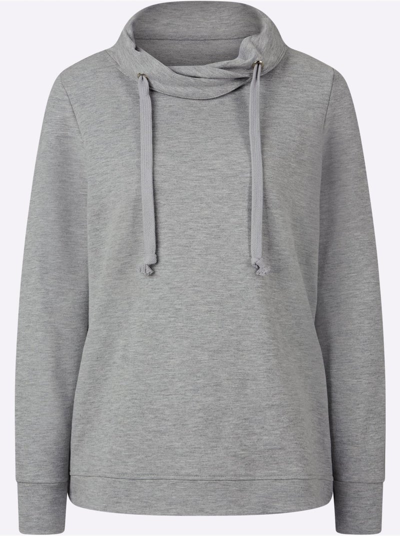 Sweatshirt à capuche en molleton avec cordon et manches longues - taille standard - witt Gris chiné - Kiabi