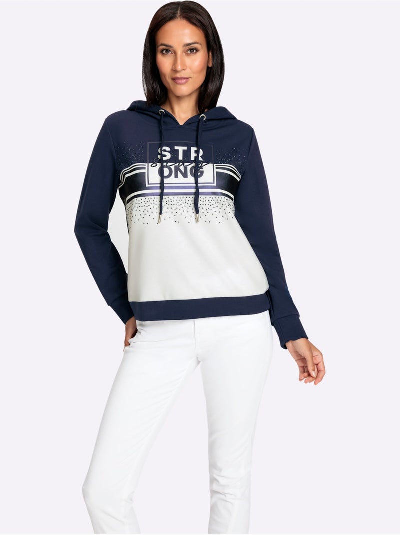 Sweatshirt à Capuche Jolis Coloris Contrastés - Taille Standard - Helline Ecru/Marine - Kiabi