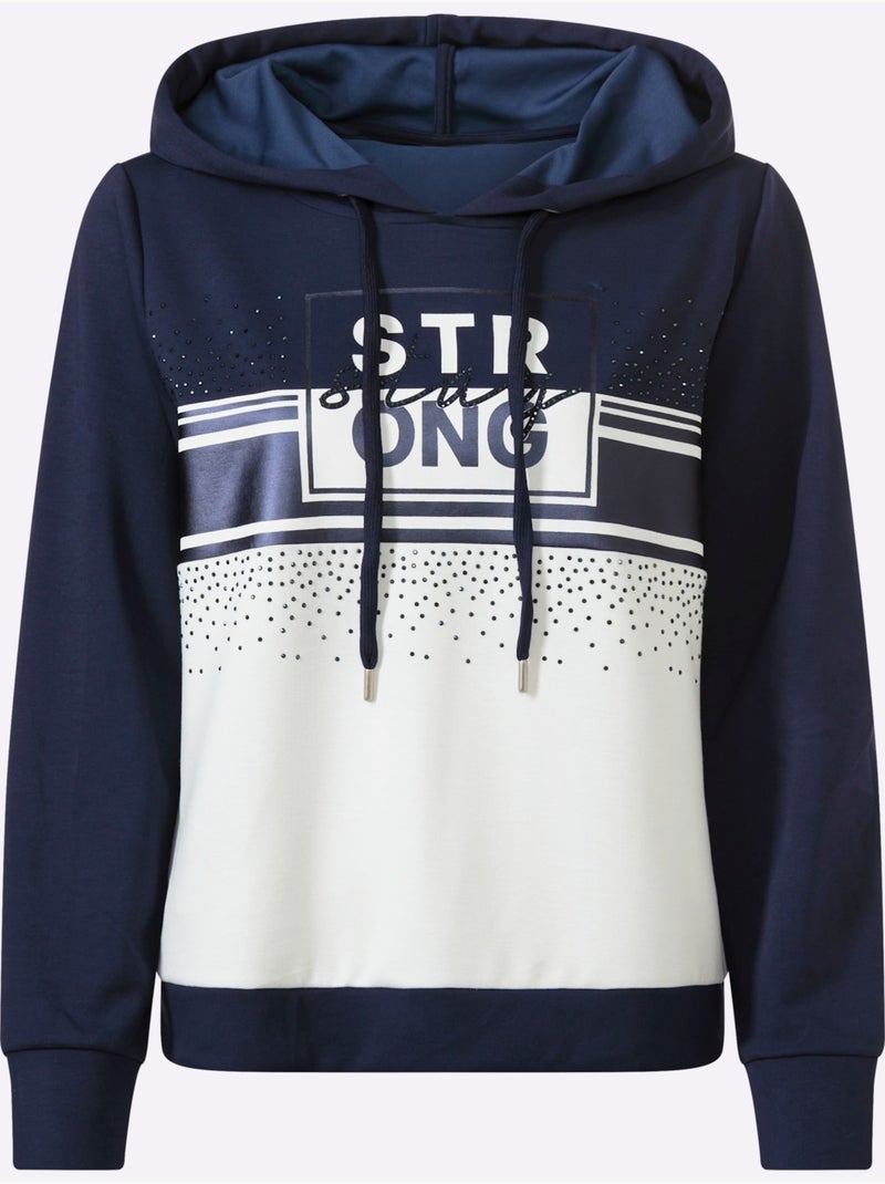 Sweatshirt à Capuche Jolis Coloris Contrastés - Taille Standard - Helline Ecru/Marine - Kiabi