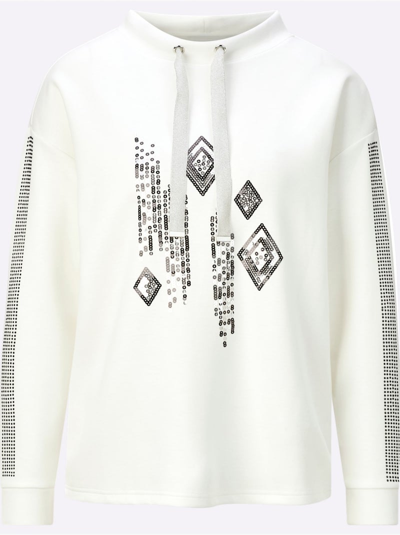 Sweatshirt à Capuche Mélange De Modal Doux - Taille Standard - helline Noir Ecru - Kiabi