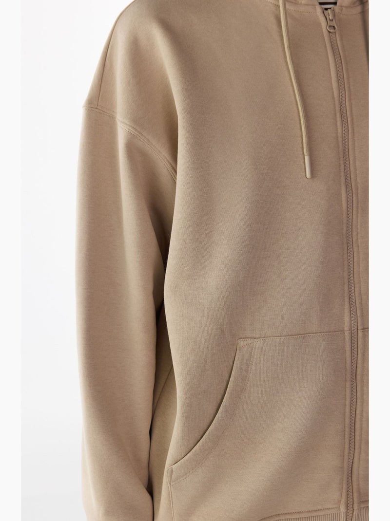 Sweatshirt à capuche zippé gratté penti Beige argile - Kiabi