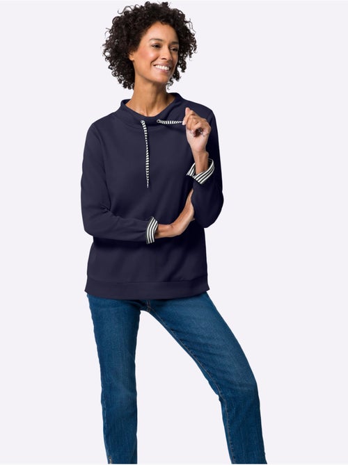 Sweatshirt à col montant et manches retroussables en rayures - taille standard - moda vilona - Kiabi Sweatshirt à col montant et manches retroussables en rayures - taille standard - moda vilona - Kiabi