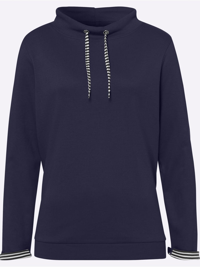 Sweatshirt à col montant et manches retroussables en rayures - taille standard - moda vilona Bleu marine - Kiabi