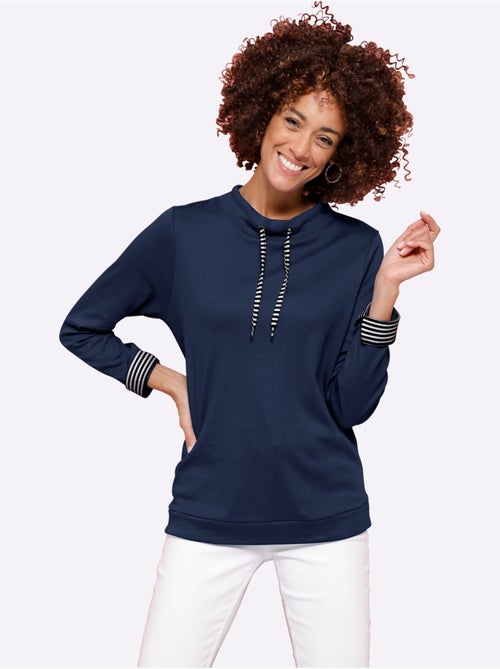 Sweatshirt à col montant et manches retroussables en rayures - taille standard - moda vilona - Kiabi Sweatshirt à col montant et manches retroussables en rayures - taille standard - moda vilona - Kiabi
