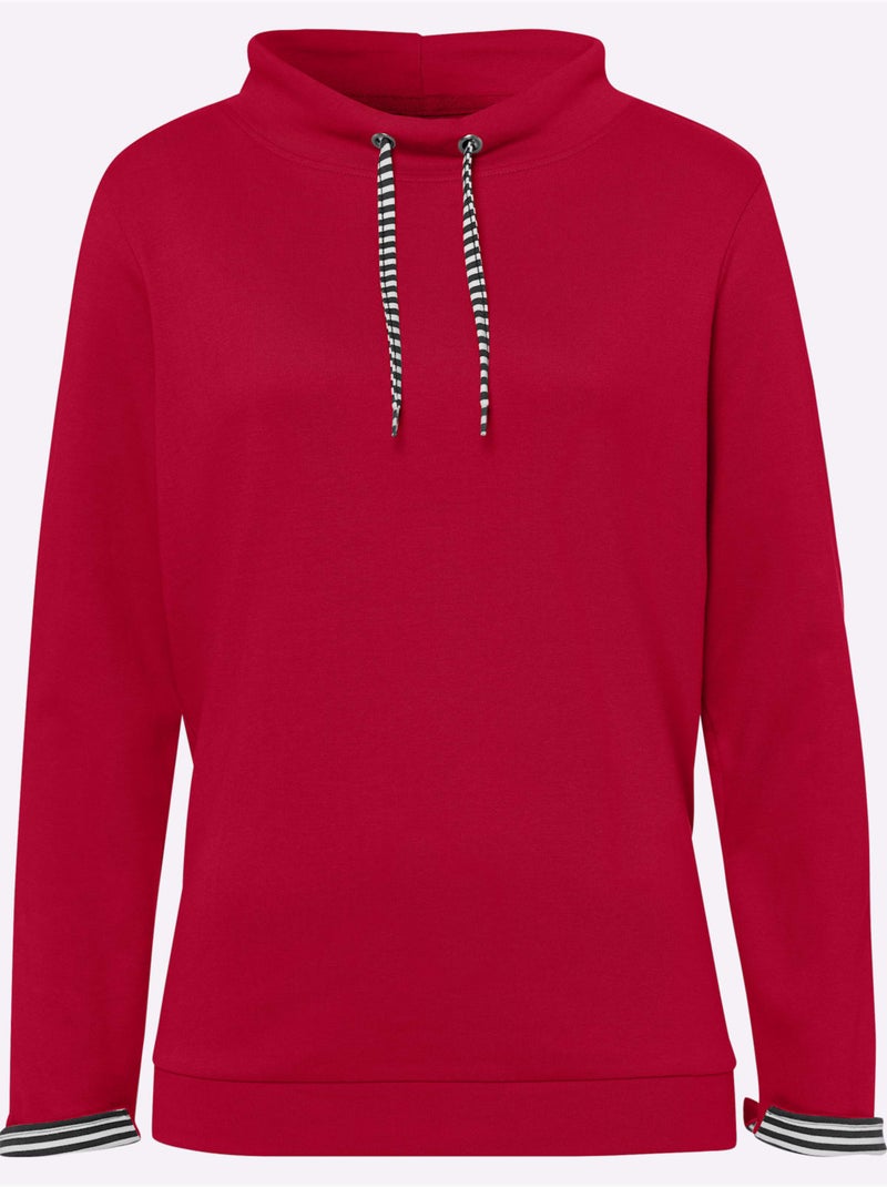 Sweatshirt à col montant et manches retroussables en rayures - taille standard - moda vilona Rouge - Kiabi