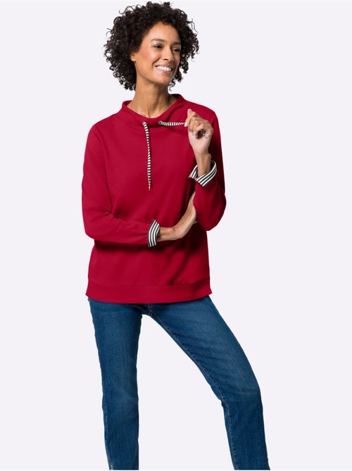 Sweatshirt à col montant et manches retroussables en rayures - taille standard - moda vilona - Kiabi Sweatshirt à col montant et manches retroussables en rayures - taille standard - moda vilona - Kiabi