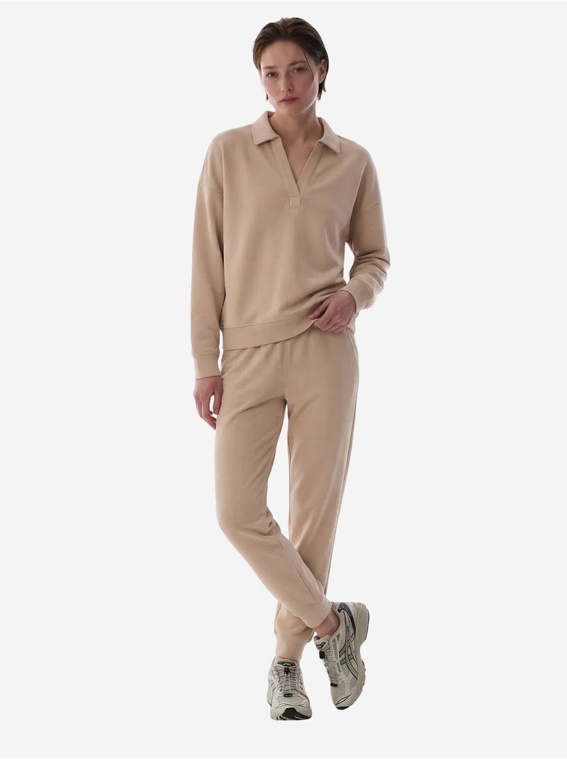 Sweatshirt à col polo en modal penti Beige argile - Kiabi