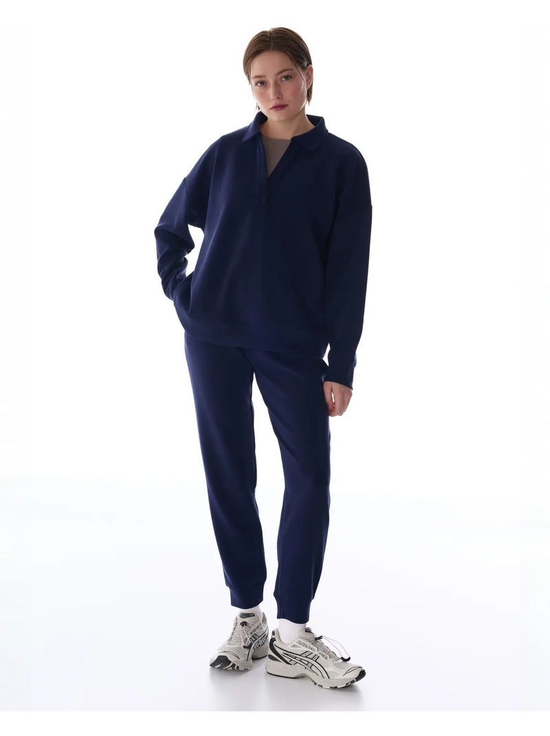 Sweatshirt à col polo en modal penti Bleu marine - Kiabi