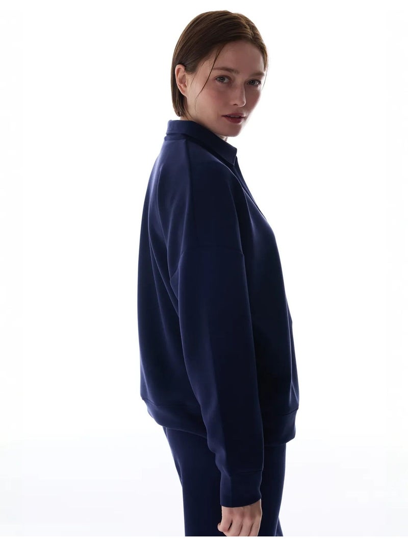 Sweatshirt à col polo en modal penti Bleu marine - Kiabi