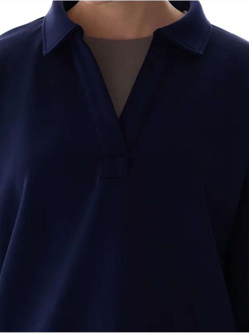 Sweatshirt à col polo en modal penti Bleu marine - Kiabi