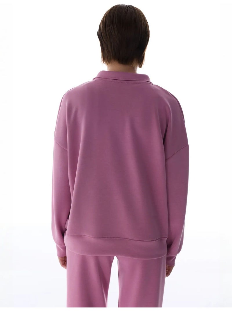 Sweatshirt à col polo en modal penti Vieux rose - Kiabi
