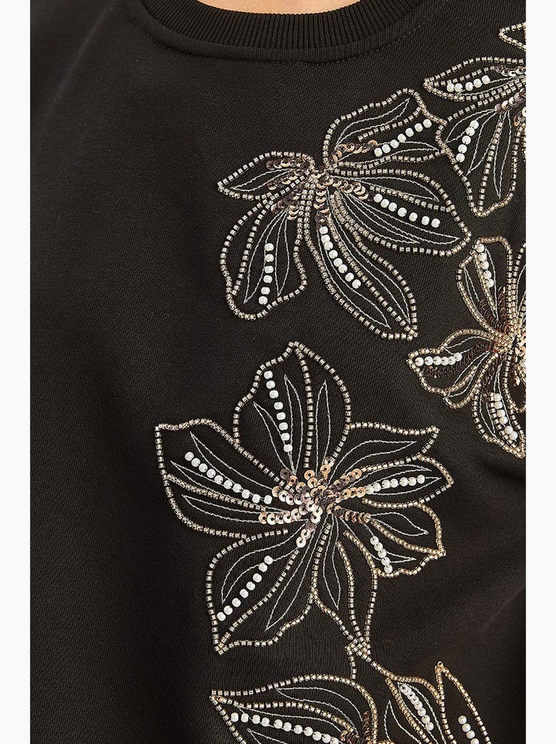 Sweatshirt à col rond brodé lucci Noir - Kiabi