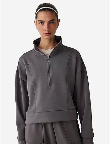 Sweatshirt à demi-zip au toucher soyeux penti