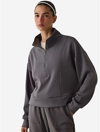 Sweatshirt à demi-zip au toucher soyeux penti