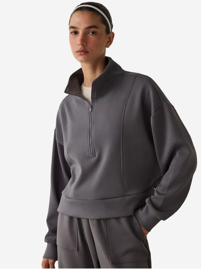Sweatshirt à demi-zip au toucher soyeux penti Gris Noir - Kiabi