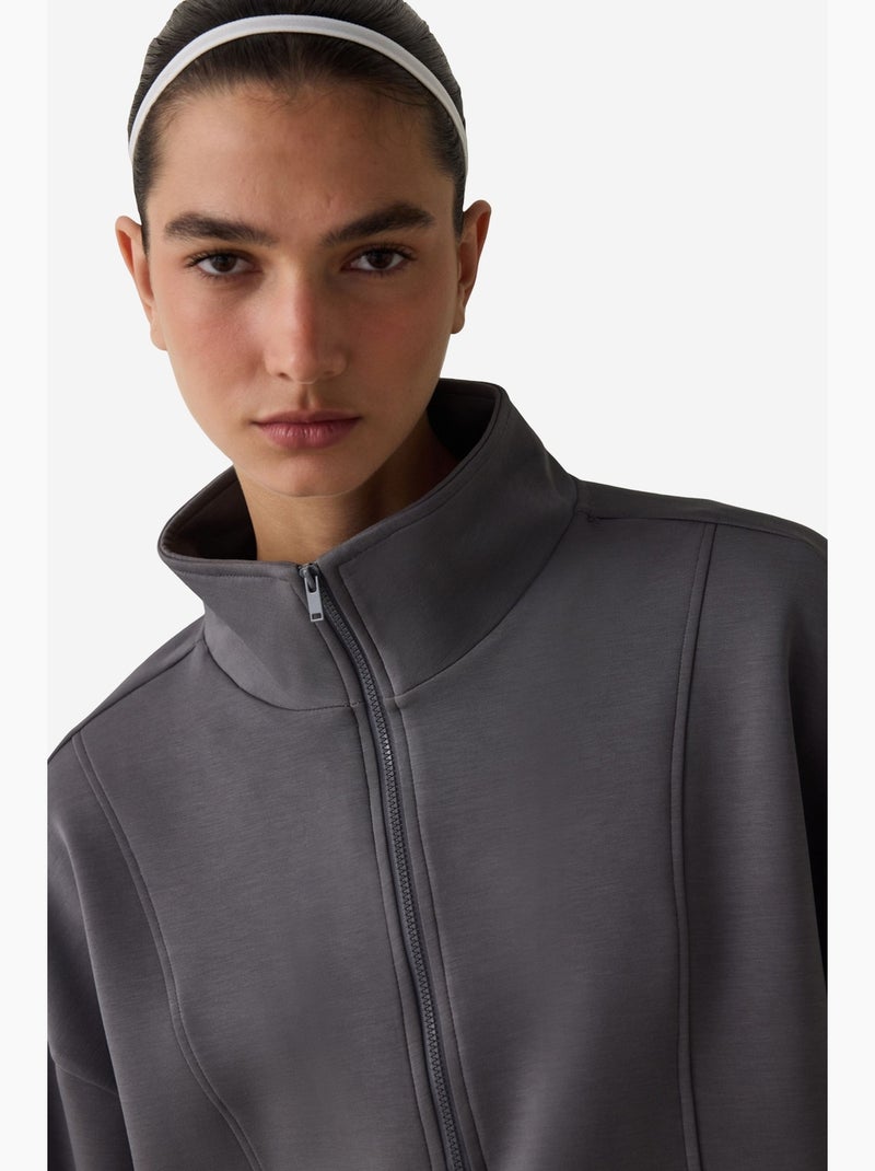Sweatshirt à demi-zip au toucher soyeux penti Gris Noir - Kiabi