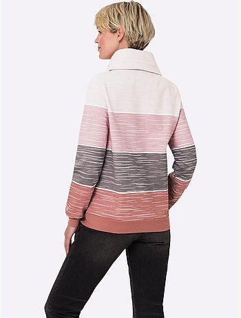 Sweatshirt à grand col roulé avec rayures sportives et bords-côtes - taille standard - moda vilona