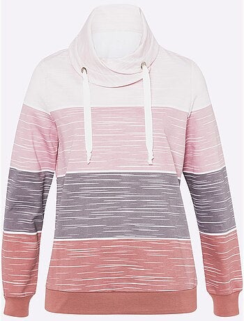 Sweatshirt à grand col roulé avec rayures sportives et bords-côtes - taille standard - moda vilona