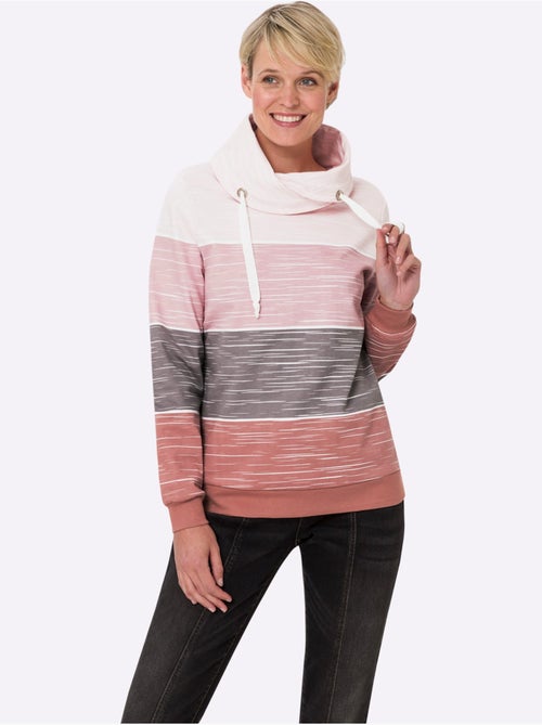 Sweatshirt à grand col roulé avec rayures sportives et bords-côtes - taille standard - moda vilona - Kiabi Sweatshirt à grand col roulé avec rayures sportives et bords-côtes - taille standard - moda vilona - Kiabi