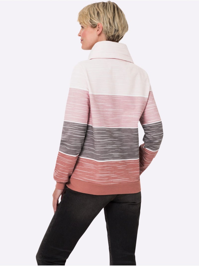 Sweatshirt à grand col roulé avec rayures sportives et bords-côtes - taille standard - moda vilona Bois de rose - Kiabi