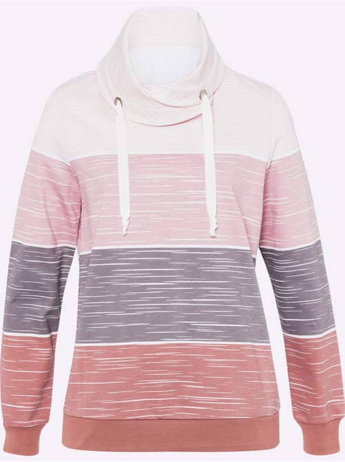Sweatshirt à grand col roulé avec rayures sportives et bords-côtes - taille standard - moda vilona - Kiabi Sweatshirt à grand col roulé avec rayures sportives et bords-côtes - taille standard - moda vilona - Kiabi