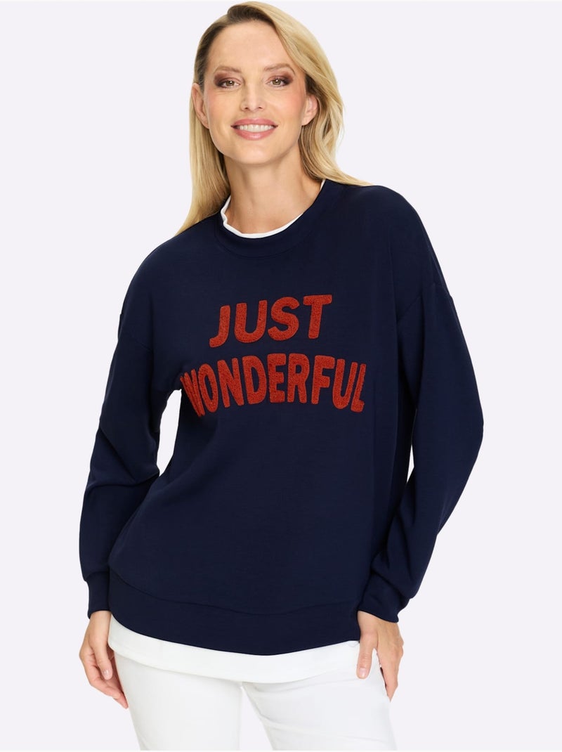 Sweatshirt Aspect 2 En 1 - Taille Standard - Helline Bleu Blanc - Kiabi