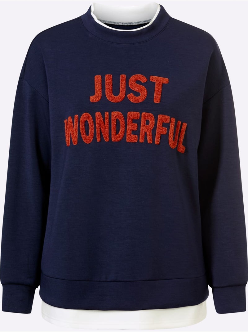 Sweatshirt Aspect 2 En 1 - Taille Standard - Helline Bleu Blanc - Kiabi