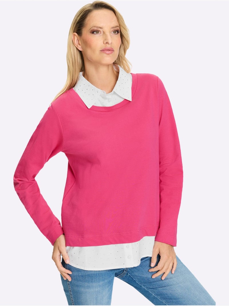 Sweatshirt Aspect 2 En 1 Tendance - Taille Standard - Helline Blanc Rose - Kiabi