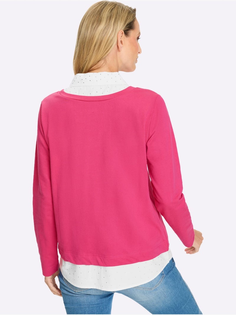 Sweatshirt Aspect 2 En 1 Tendance - Taille Standard - Helline Blanc Rose - Kiabi
