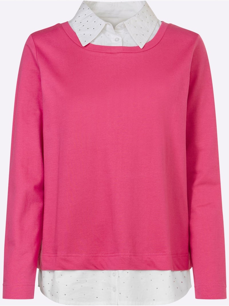 Sweatshirt Aspect 2 En 1 Tendance - Taille Standard - Helline Blanc Rose - Kiabi