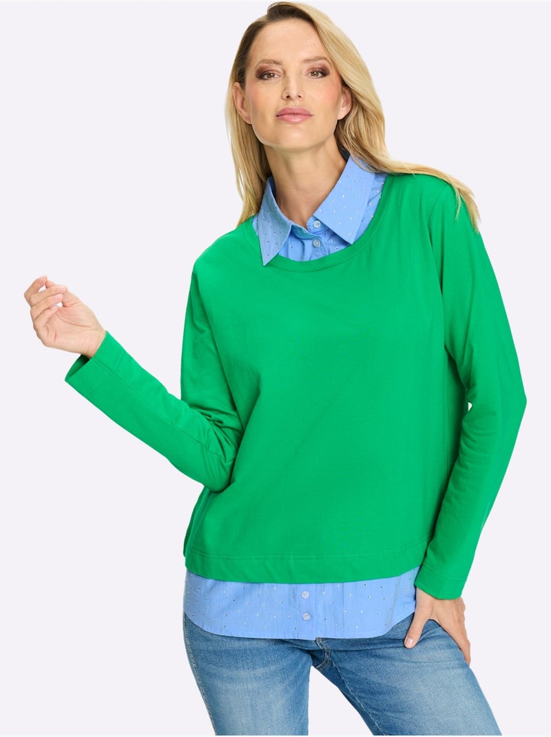 Sweatshirt Aspect 2 En 1 Tendance - Taille Standard - Helline Bleu Vert - Kiabi