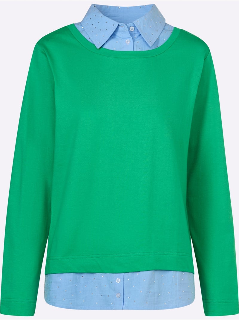 Sweatshirt Aspect 2 En 1 Tendance - Taille Standard - Helline Bleu Vert - Kiabi