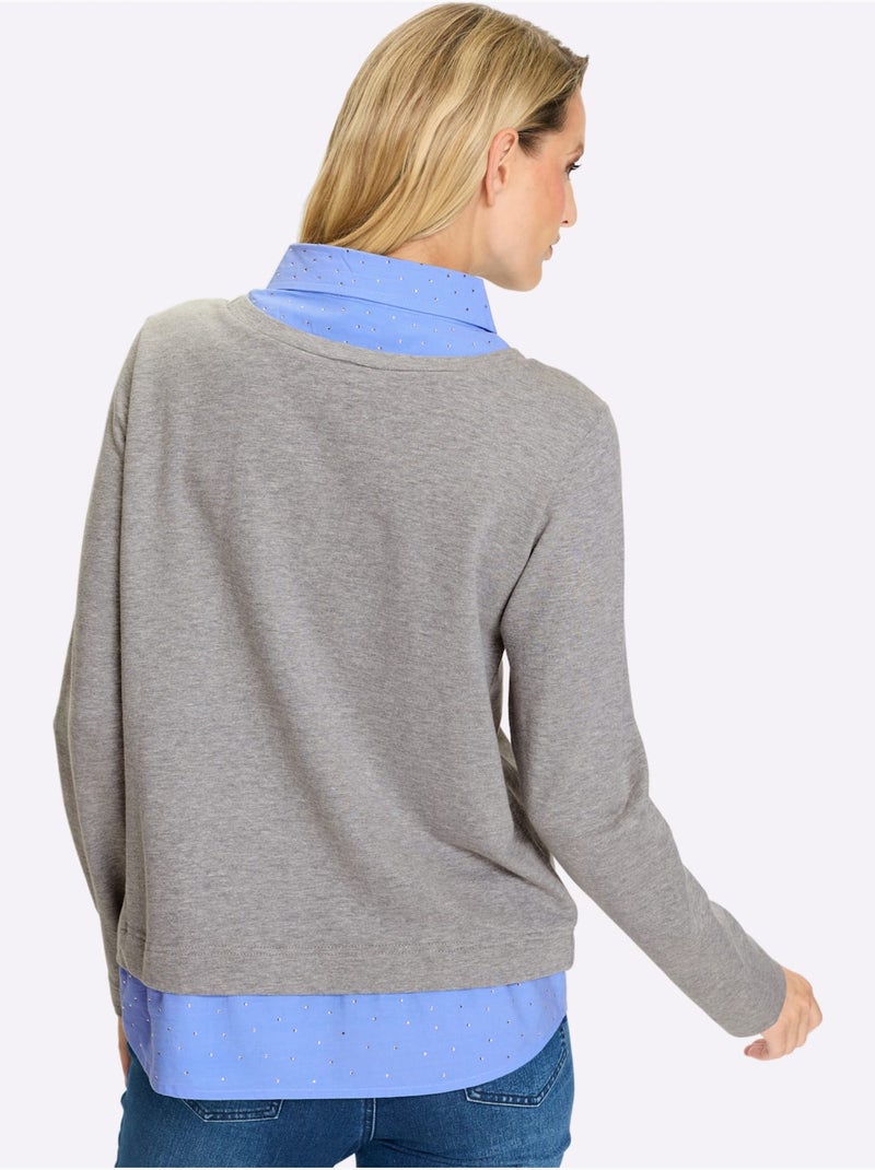 Sweatshirt Aspect 2 En 1 Tendance - Taille Standard - Helline Gris Bleu ciel - Kiabi