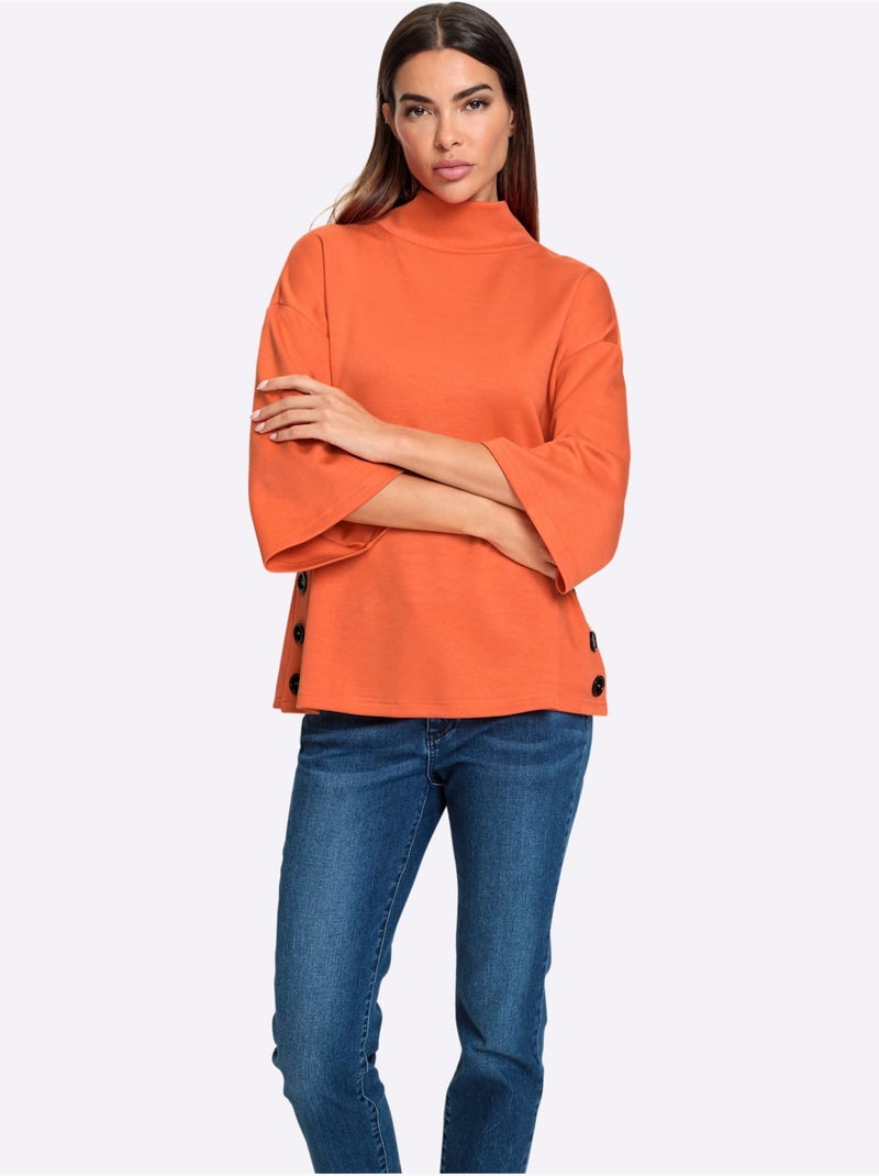 Sweatshirt Boutons Contrastés élégants - Taille Standard - Helline Orange - Kiabi