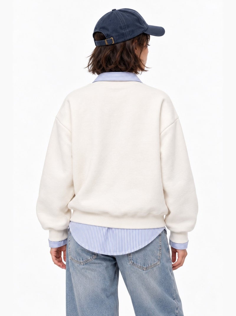 Sweatshirt brodé à col rond et manches longues hiccup Blanc cassé - Kiabi