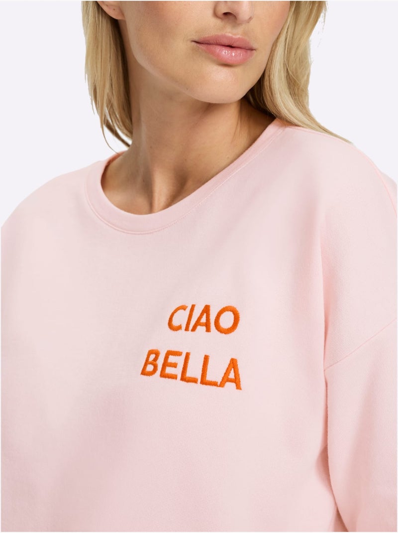 Sweatshirt Broderie Décorative - Taille Standard - Helline Rose clair - Kiabi