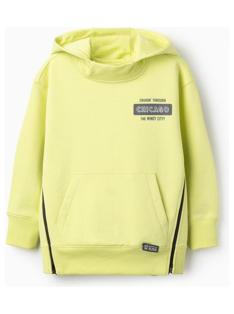 Sweatshirt capuche, poche kangourou CHICAGO Vert clair - Kiabi