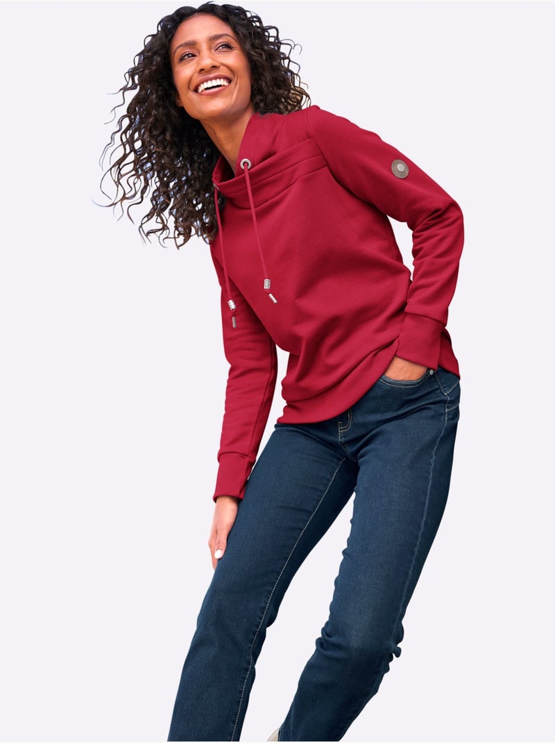 Sweatshirt Col Asymétrique - Taille Standard - Helline Rouge - Kiabi