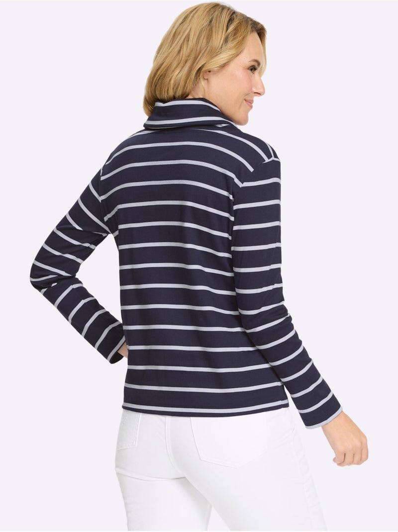Sweatshirt Col Avec Coulisse Et Lien à Nouer - Taille Standard - Moda Vilona Ecru/Marine - Kiabi