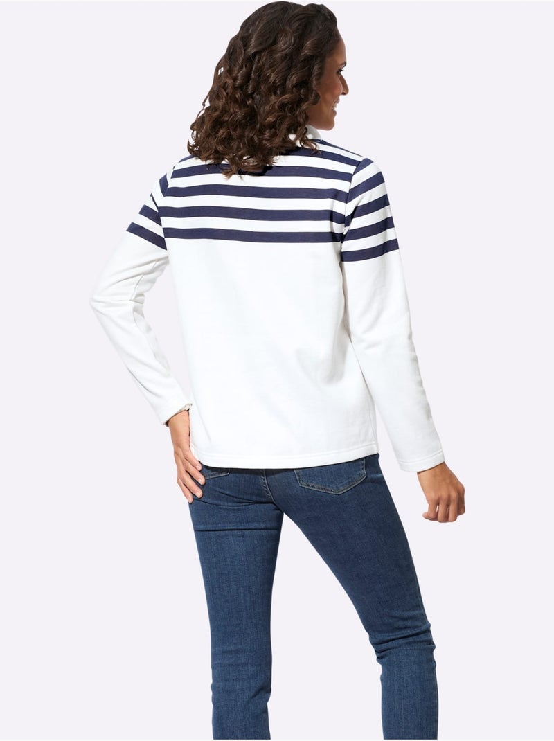 Sweatshirt coton avec rayures horizontales sur les épaules et les manches - taille standard - witt Bleu Ecru - Kiabi