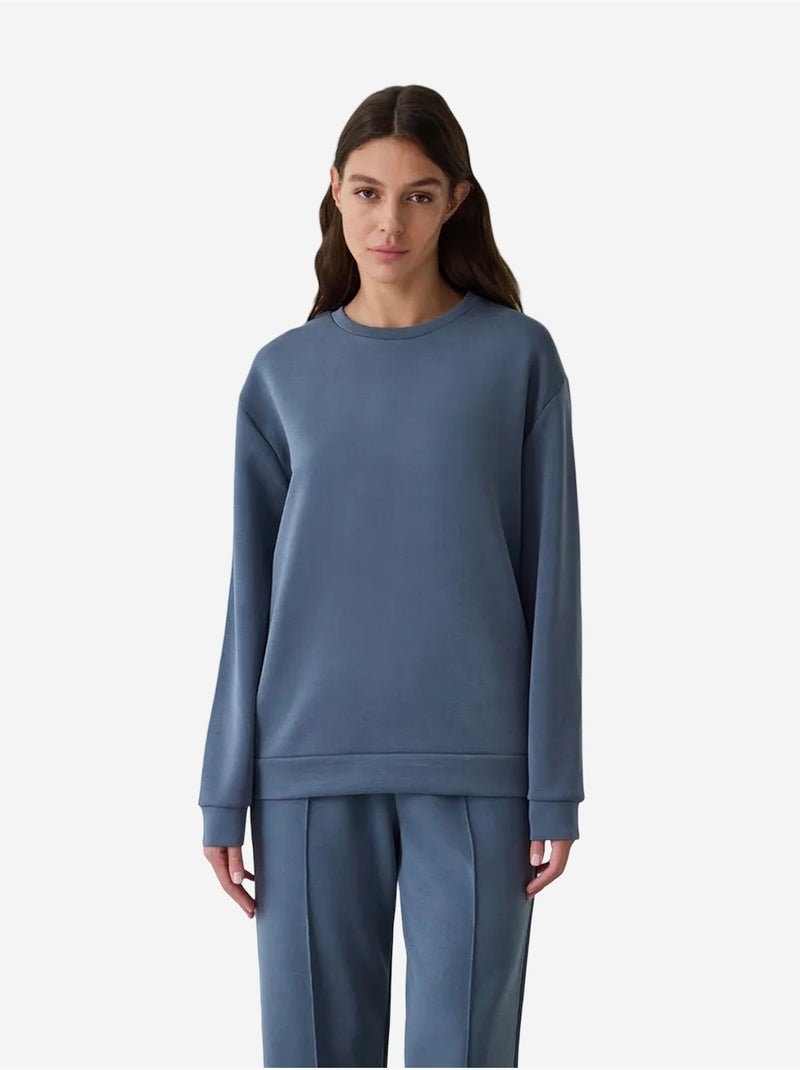 Sweatshirt court oversize à col rond en modal penti Bleu - Kiabi