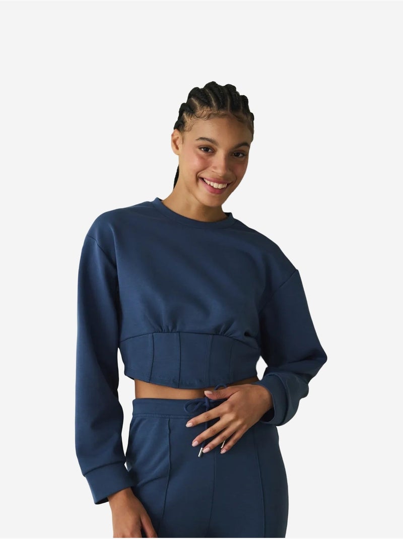 Sweatshirt crop à col rond belle line penti Bleu marine - Kiabi