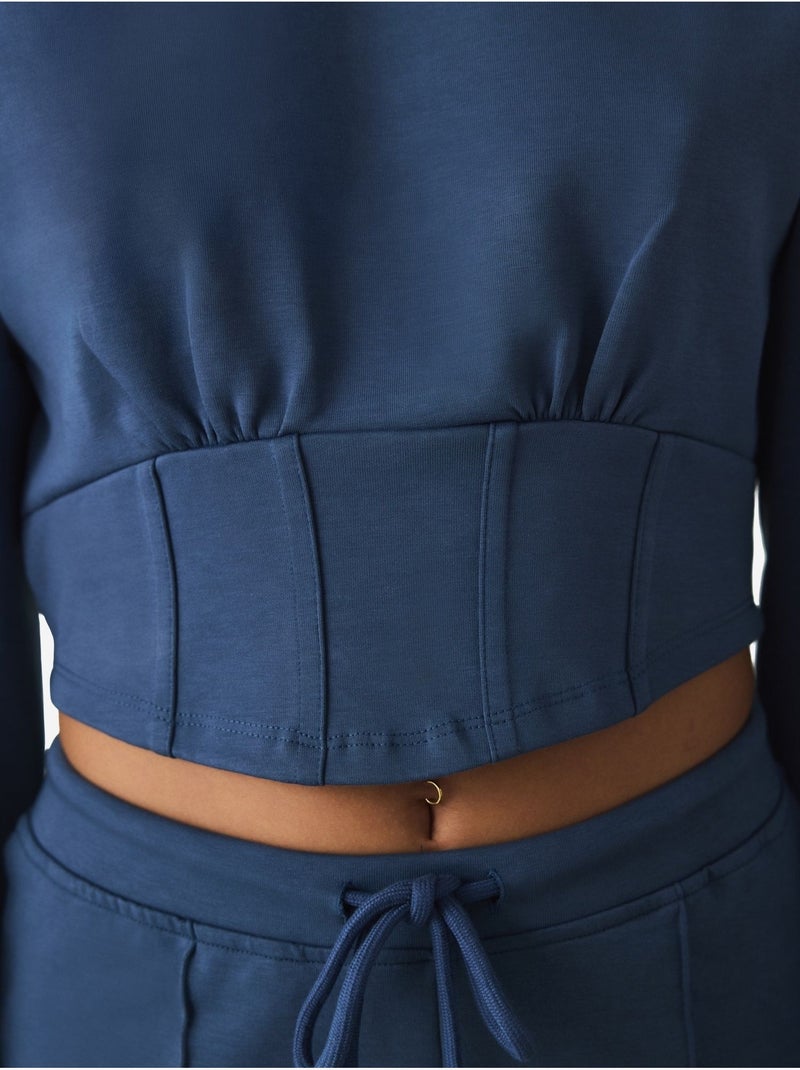 Sweatshirt crop à col rond belle line penti Bleu marine - Kiabi