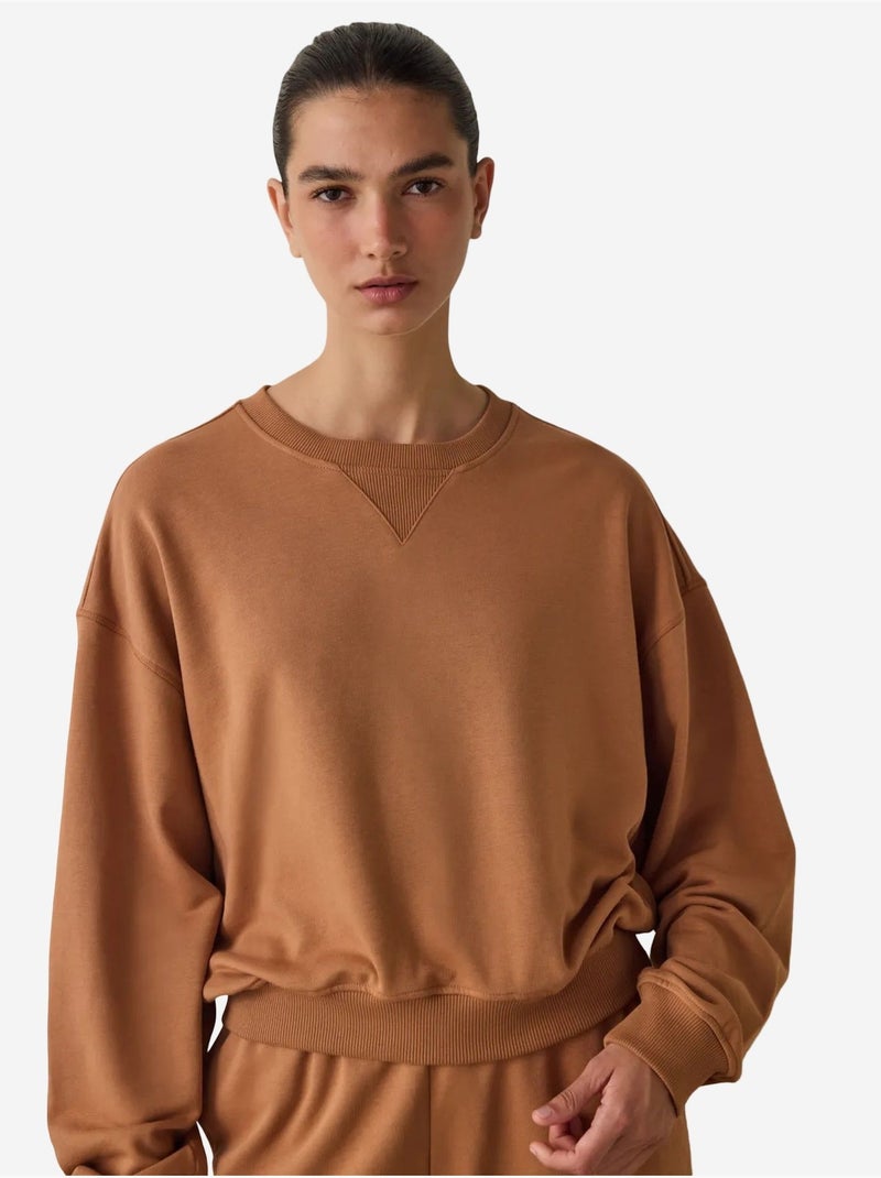 Sweatshirt crop oversize curvy edge à col rond penti Camel - Kiabi