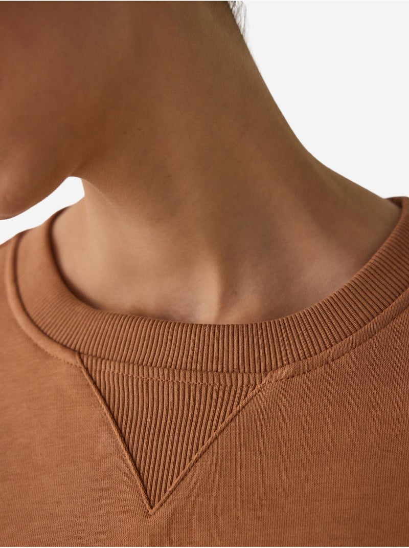 Sweatshirt crop oversize curvy edge à col rond penti Camel - Kiabi