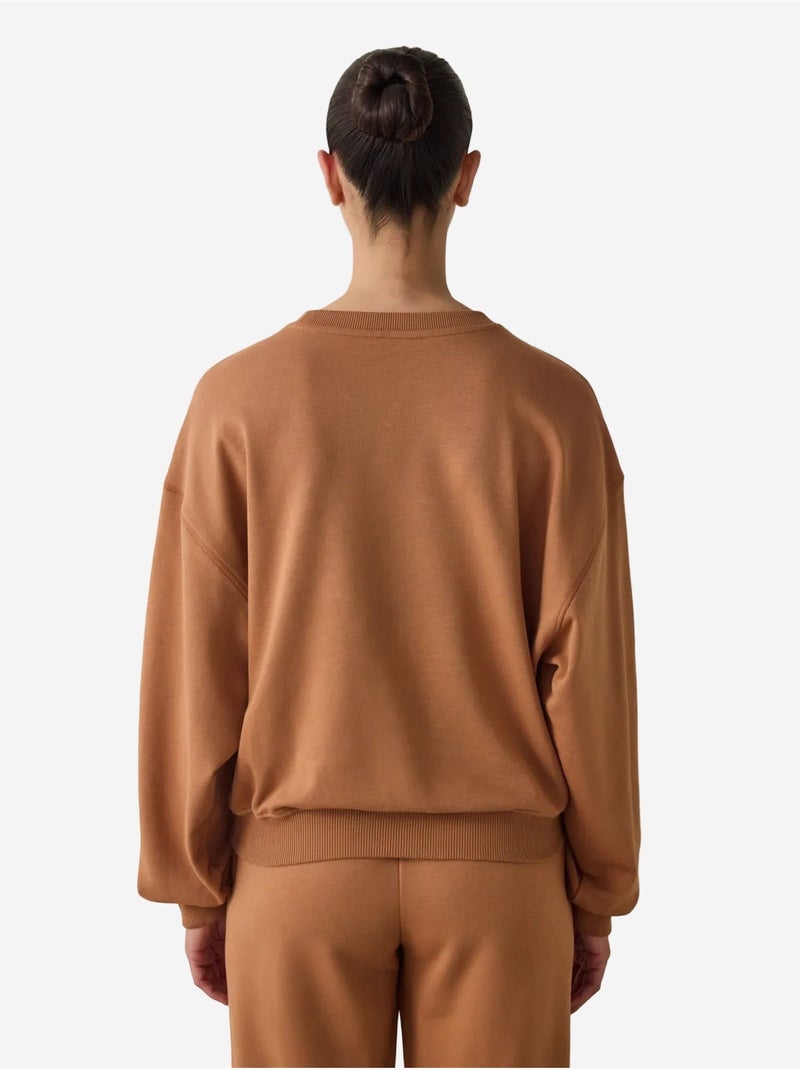 Sweatshirt crop oversize curvy edge à col rond penti Camel - Kiabi